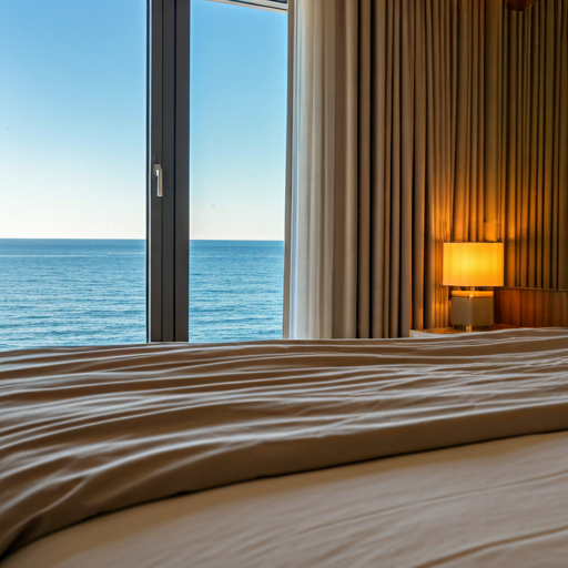 Luxury bedroom interior with ocean view