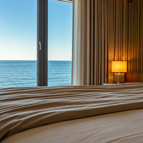 Luxury bedroom interior with ocean view